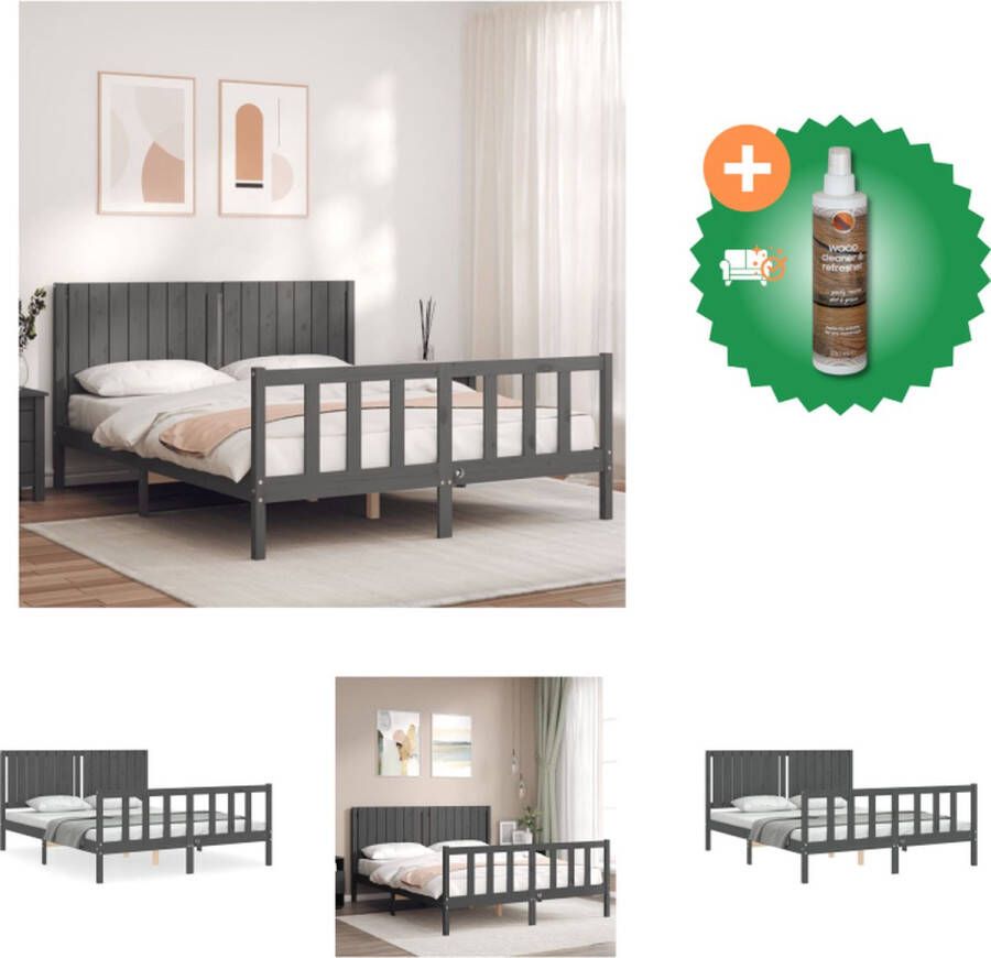 VidaXL Bedframe Scandinavische Stijl Grijs 205.5 x 155.5 x 100 cm (L x B x H) Massief Grenenhout Bed Inclusief Houtreiniger en verfrisser
