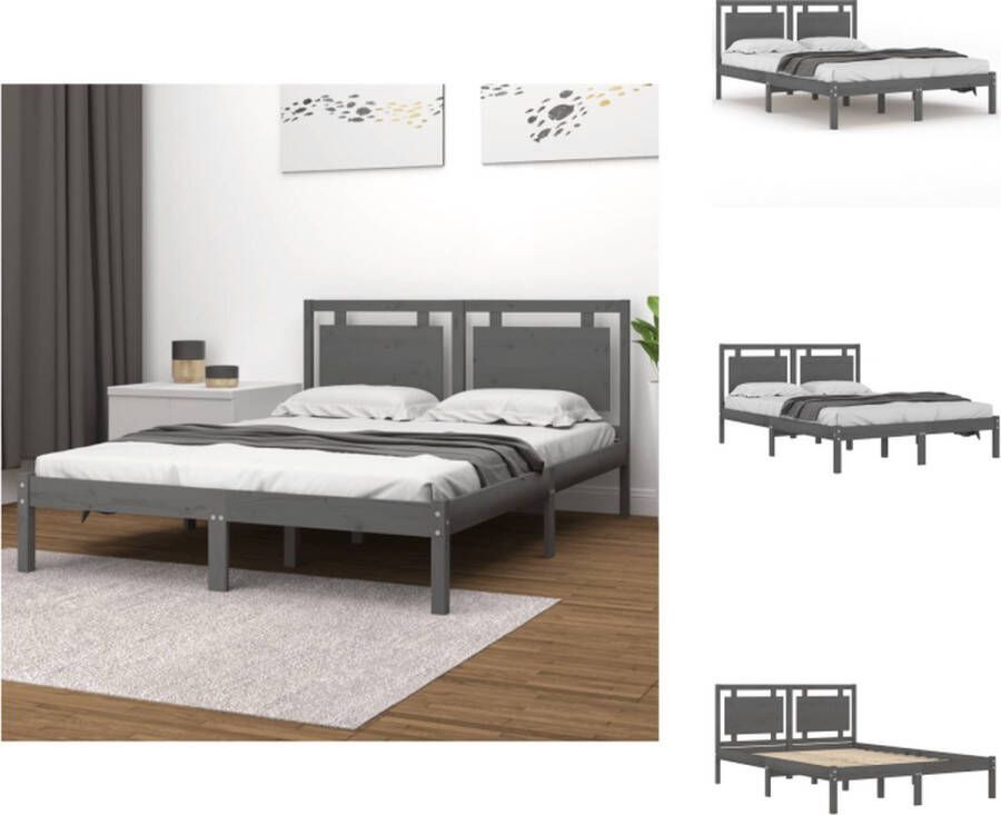 VidaXL Bedframe Sfeervol Rustiek Grijs 205.5 x 145.5 x 31 cm Massief grenenhout en multiplex lattenbodem Bed