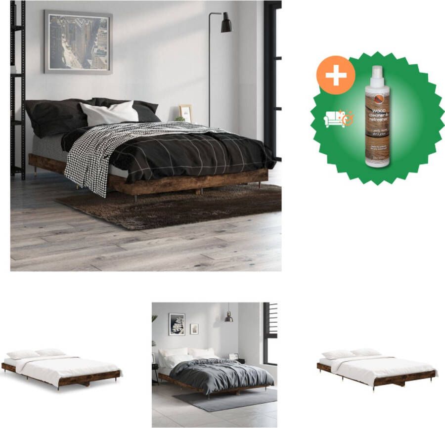 VidaXL Bedframe Slaapkamermeubelen 193 x 123 x 20 cm Gerookt eiken Duurzaam hout Metalen poten Multiplex lattenbodem Montage vereist Geen matras inbegrepen Bed Inclusief Houtreiniger en verfrisser