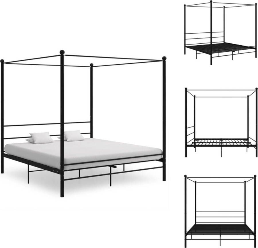 VidaXL Bedframe Slim Design Metaal 208x206x201 cm Zwart Bed