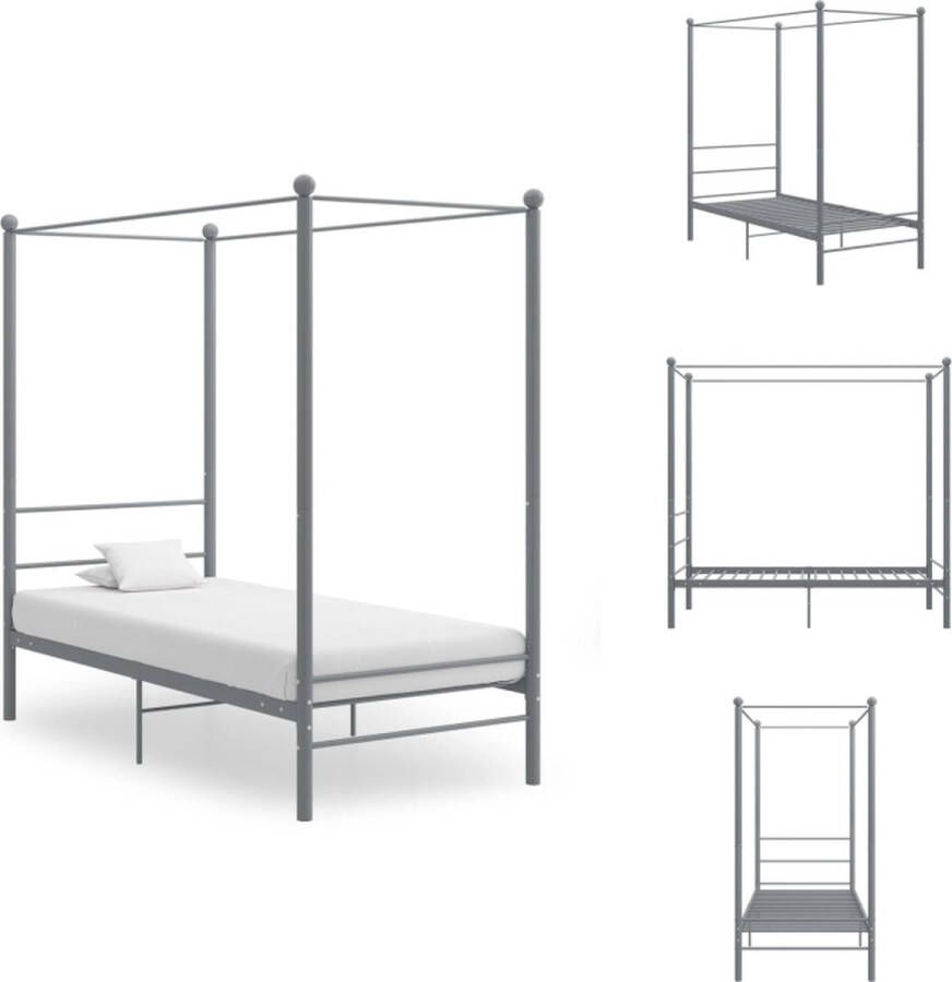 VidaXL Bedframe Slim Design Metaal Grijs 208x106x201 cm Geschikt voor 100x200 cm matras Montage vereist Bed