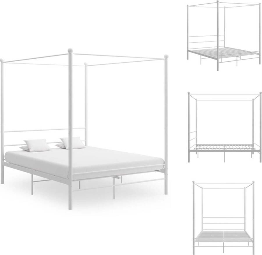 VidaXL Bedframe Slim ontworpen Gepoedercoat metaal 208x166x201 cm Wit Bed