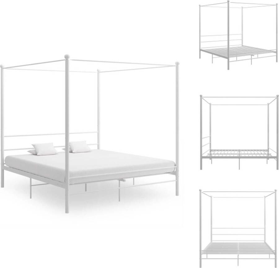 VidaXL Bedframe Slim ontworpen met bovenframe Gepoedercoat metaal Stevige lattenbodem Wit 208 x 186 x 201 cm Geschikt voor 180 x 200 cm matras Montage vereist Bed