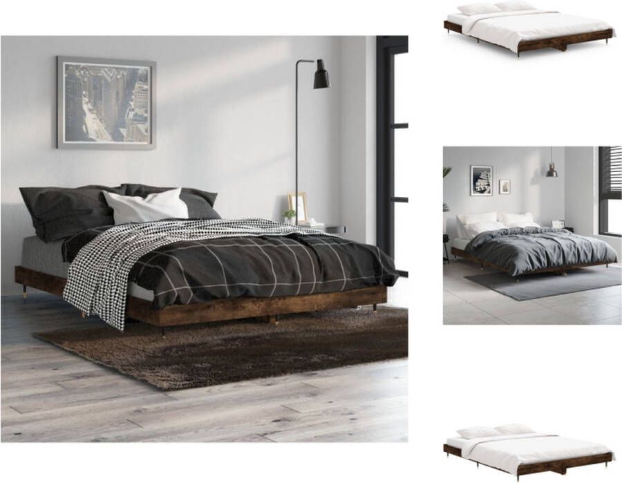 VidaXL Bedframe Smoked Oak 193 x 138 x 20 cm Duurzaam hout Metalen poten Multiplex lattenbodem Montage vereist Bed