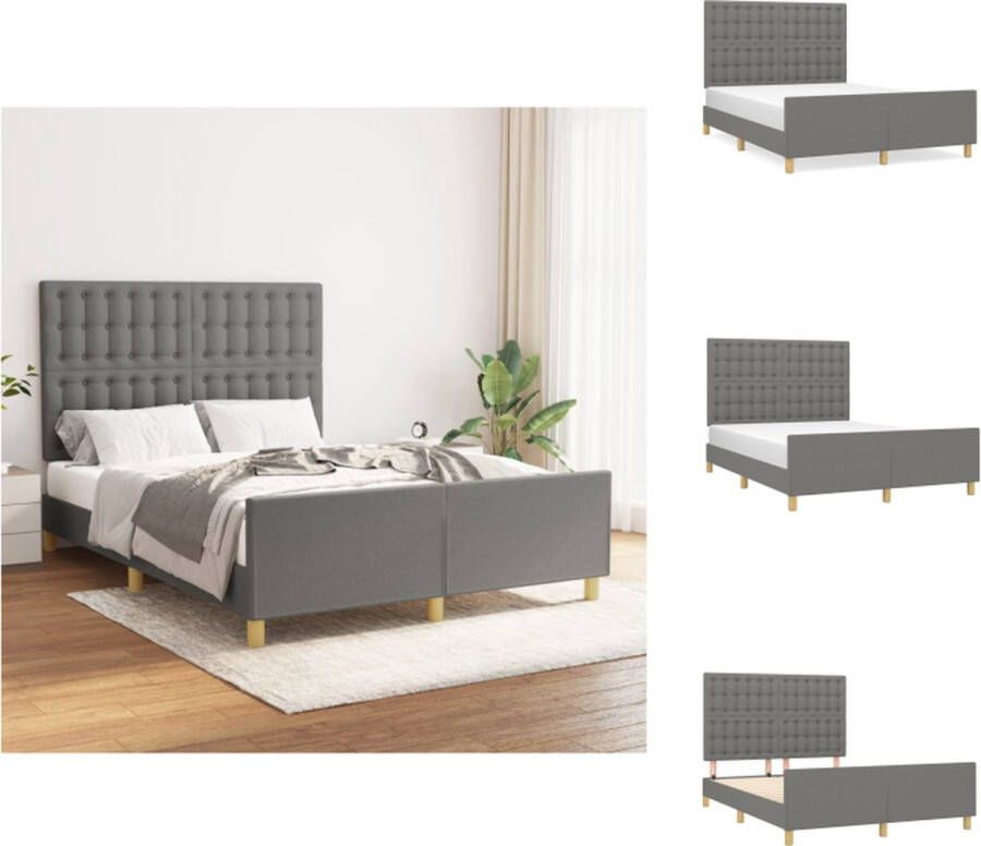 VidaXL Bedframe Solid Dark Grey 193 x 146 x 118 128 cm Adjustable Headboard Sturdy Legs Plywood Slats Comfortable Support Mattress Not Included Bed