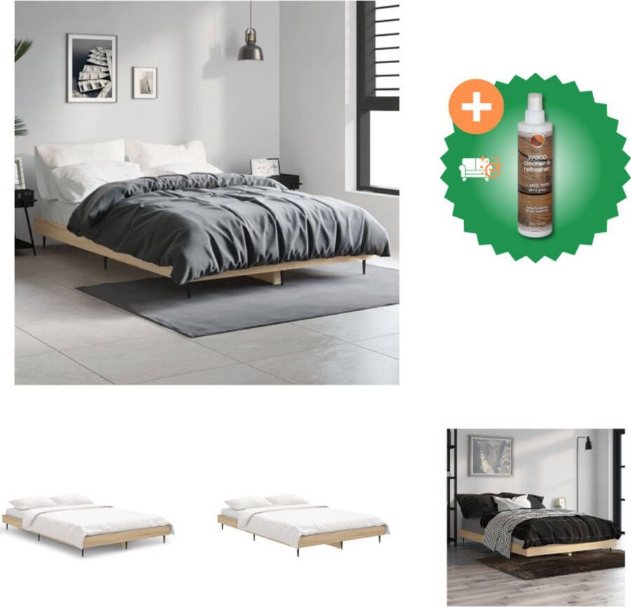 VidaXL Bedframe Sonoma Eiken 193 x 123 x 20 cm Duurzaam Hout Metalen Poten Multiplank Lattenbodem Matras Niet Inbegrepen Bed Inclusief Houtreiniger en verfrisser - Foto 3