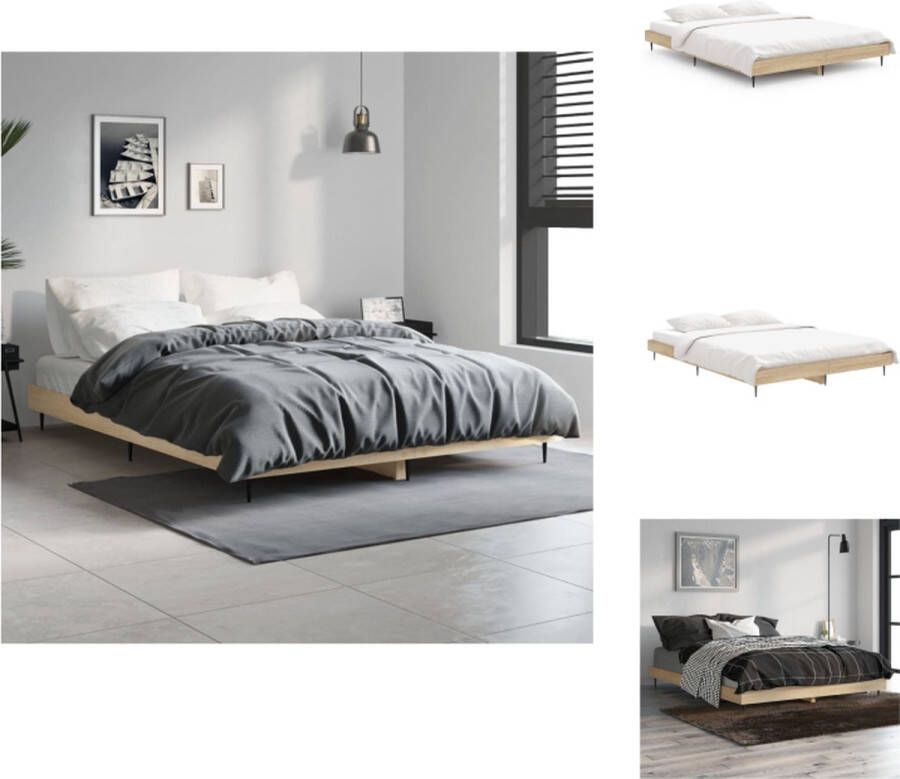 VidaXL Bedframe Sonoma Eiken 193 x 143 x 20 cm Duurzaam hout Metalen poten Multiplex lattenbodem Bed - Foto 3
