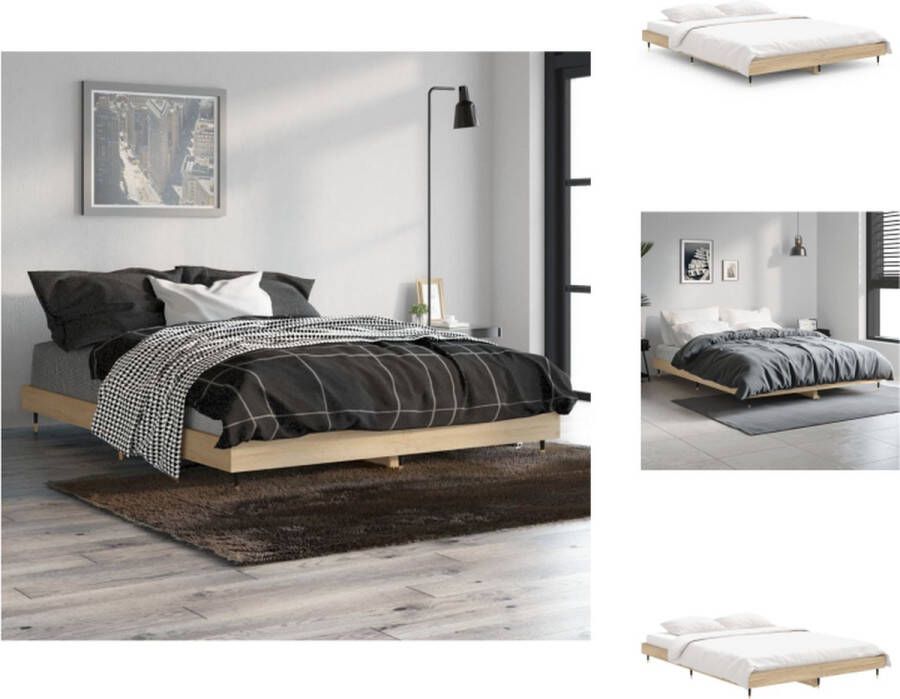 VidaXL Bedframe Sonoma Eiken 193 x 143 x 20 cm Duurzaam hout Metalen poten Multiplex lattenbodem Bed - Foto 2