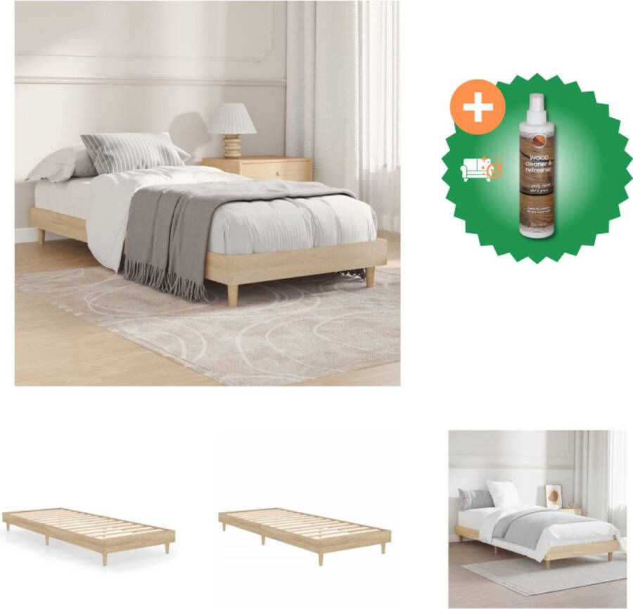 VidaXL Bedframe Sonoma Eiken 193 x 78 x 20 cm Duurzaam hout Ondersteunende poten Multiplex lattenbodem Bed Inclusief Houtreiniger en verfrisser