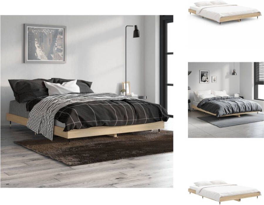 VidaXL Bedframe Sonoma Eiken 193x138x20 cm Multiplex Lattenbodem Metalen Poten Bed