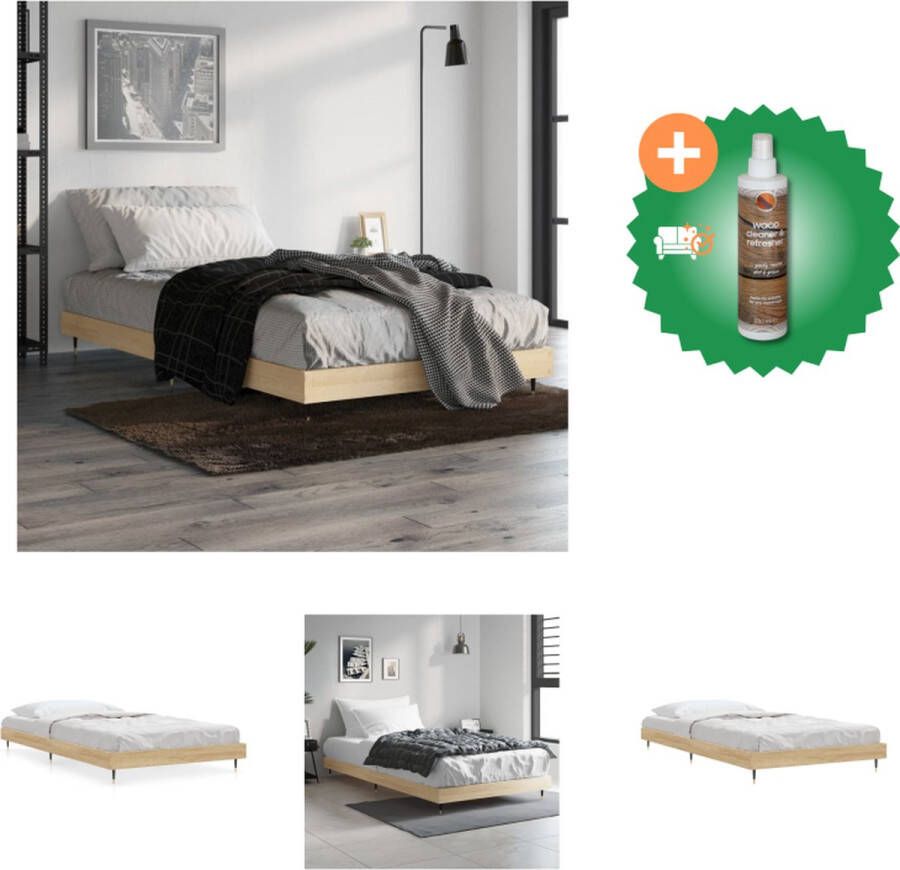 VidaXL Bedframe Sonoma Eiken Multiplex Lattenbodem 203 x 103 x 20 cm Montage vereist Bed Inclusief Houtreiniger en verfrisser