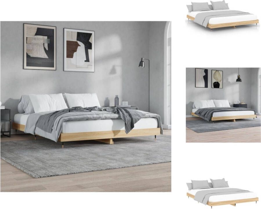 VidaXL Bedframe Sonoma Eiken 203 x 183 x 20 cm Duurzaam hout Stabiele metalen poten Multiplex lattenbodem Geen matras inbegrepen Bed