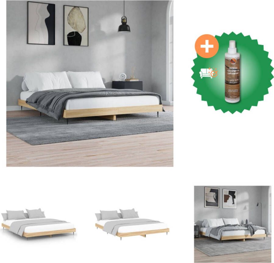 VidaXL Bedframe Sonoma eiken 203 x 203 x 20 cm Duurzaam hout metaal Multiplex lattenbodem Montage vereist Bed Inclusief Houtreiniger en verfrisser - Foto 2