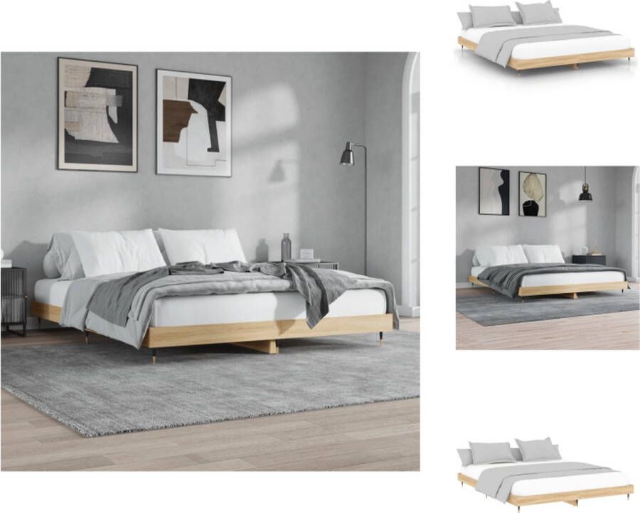 VidaXL Bedframe Sonoma Eiken 203x203x20 cm Multiplex Lattenbodem Montage vereist Bed