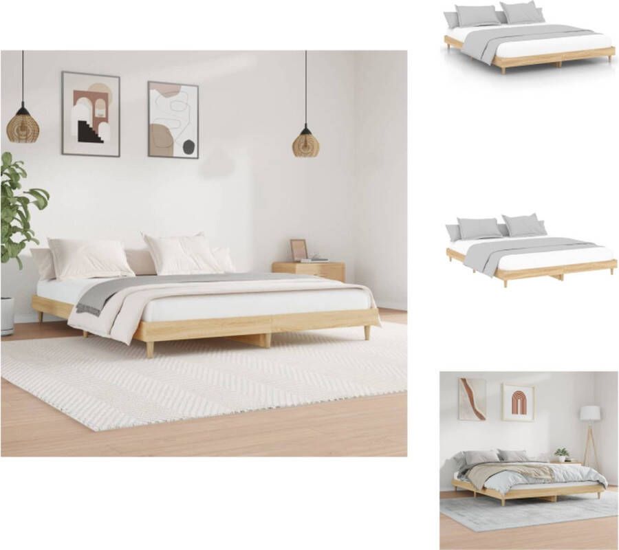 VidaXL Bedframe Sonoma Eiken Hoge Kwaliteit Hout Inclusief Lattenbodem 203x153x20cm Geschikt voor Matras 150x200cm Montage Vereist Bed