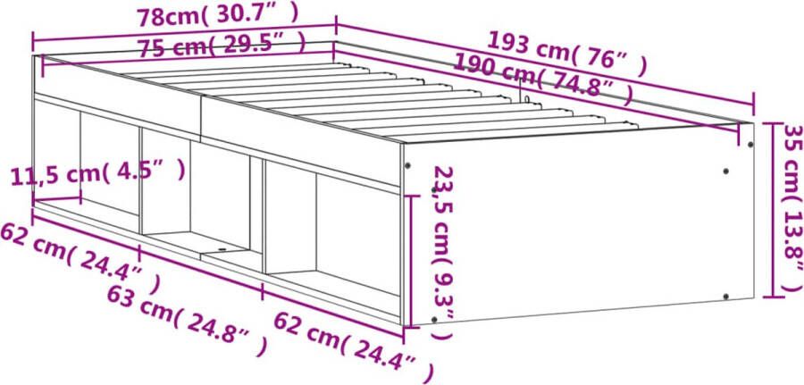 VidaXL -Bedframe-sonoma-eikenkleurig-75x190-cm-Small-Single - Foto 4