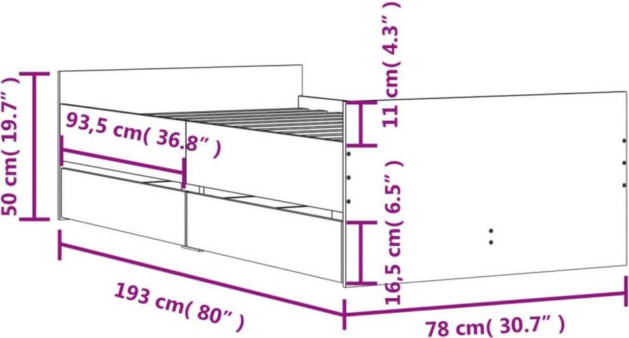 VidaXL -Bedframe-sonoma-eikenkleurig-75x190-cm-Small-Single - Foto 4