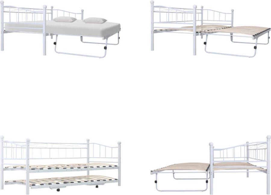 VidaXL Bedframe staal wit 180x200 90x200 cm Bedframe Bedframes Slaapbank Slaapbanken