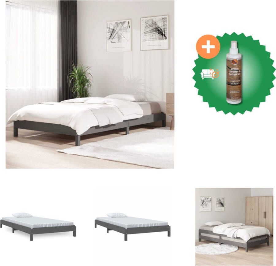 VidaXL Bedframe Stapelbaar Grenenhout Grijs 196.5 x 81.5 x 22 cm Bed Inclusief Houtreiniger en verfrisser