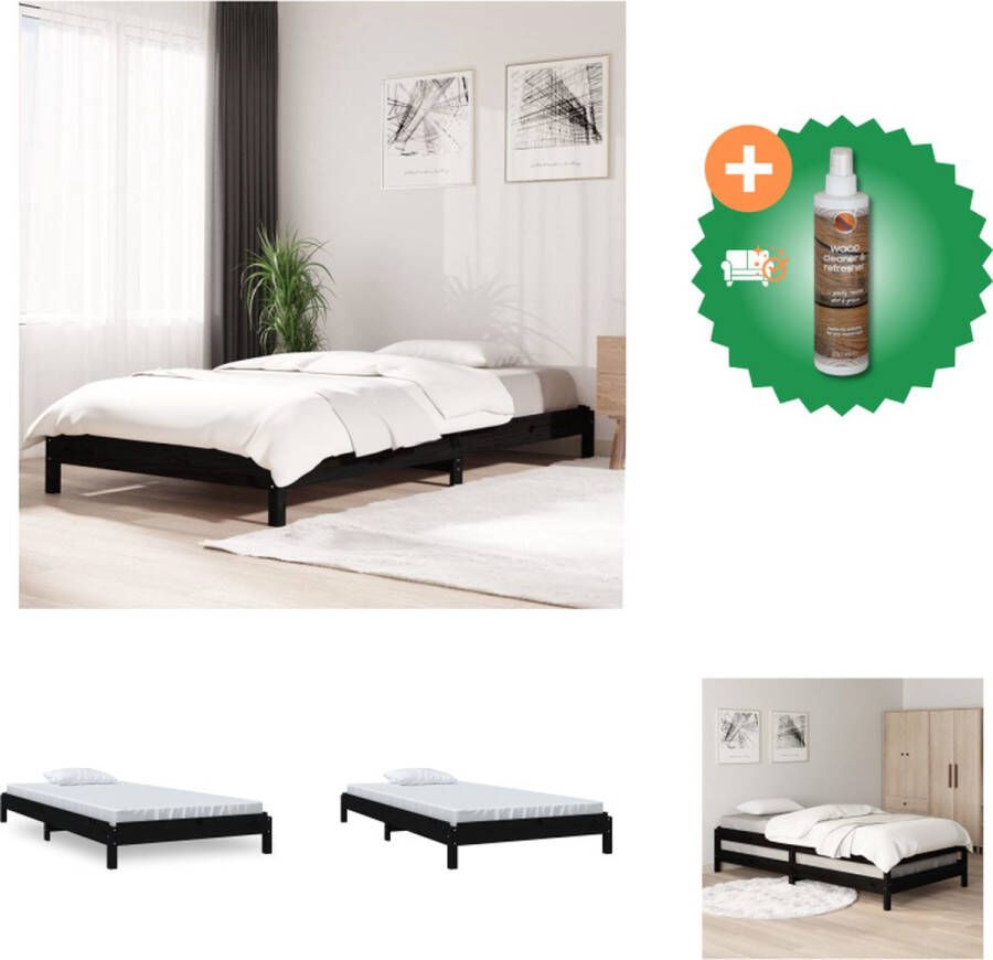 VidaXL Bedframe Stapelbaar Massief Grenenhout 196.5 x 81.5 x 22 cm Zwart Bed Inclusief Houtreiniger en verfrisser