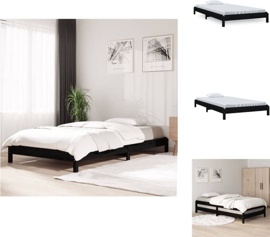 VidaXL Bedframe Stapelbaar Massief grenenhout 206.5 x 86.5 x 22 cm Zwart Bed