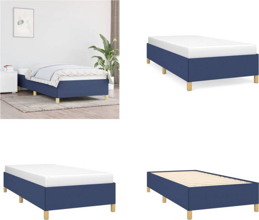 VidaXL Bedframe zonder matras 90x200 cm stof blauw Bedframe Bedframes Slaapmeubel Bedbodem - Foto 2