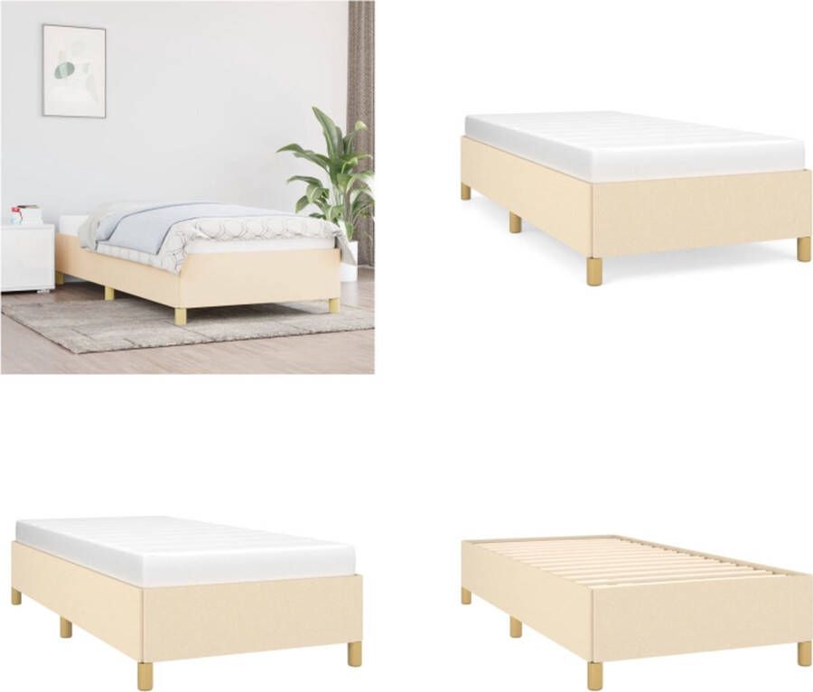 VidaXL Bedframe zonder matras 100x200 cm stof crèmekleurig Bedframe Bedframes Slaapmeubel Bedbodem - Foto 5