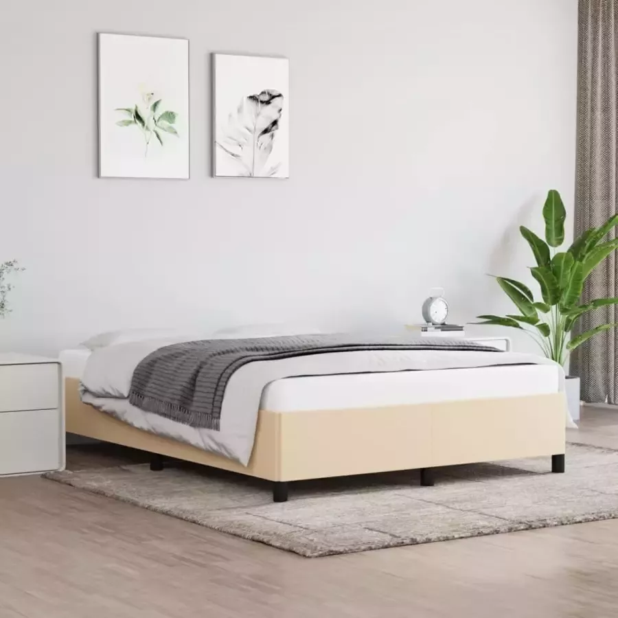 VidaXL Bedframe zonder matras stof crÃ¨mekleurig 140x190 cm