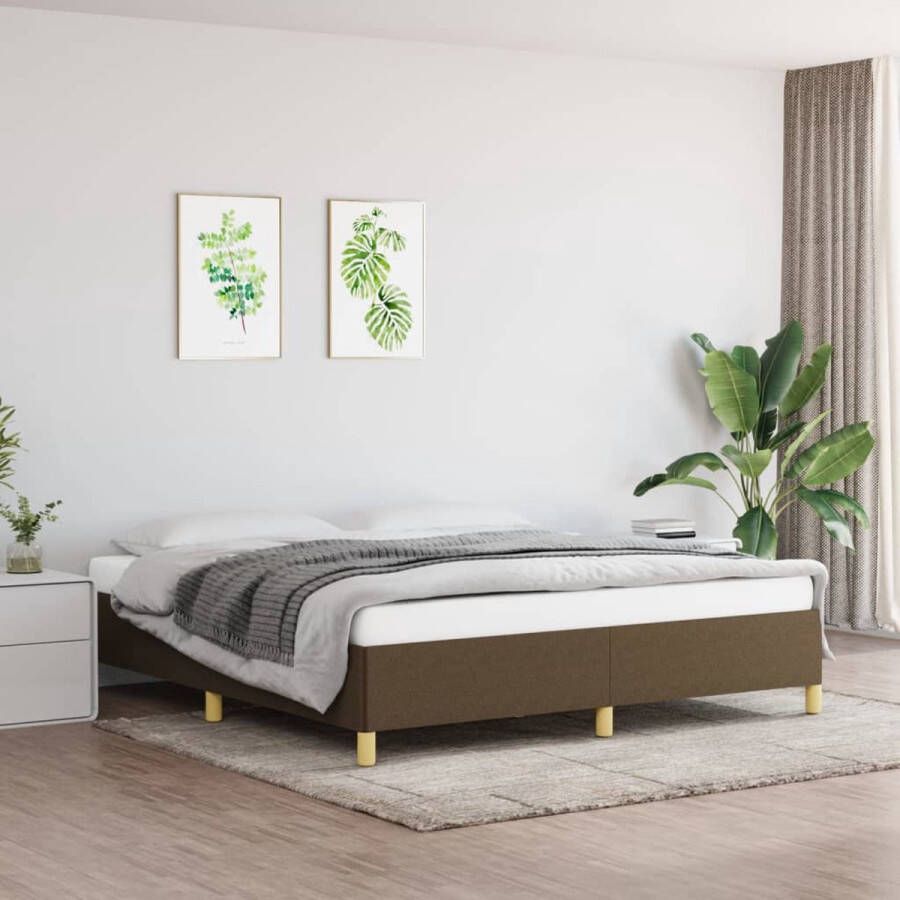 VidaXL Bedframe Stof Donkerbruin 160x200 cm Boxspring Frame Tweepersoons Bed Donkerbruin Bed Houten Bed Stoffen Bed Bedframe Boxspring Slaapkamer Meubels Bed Accessoires - Foto 2