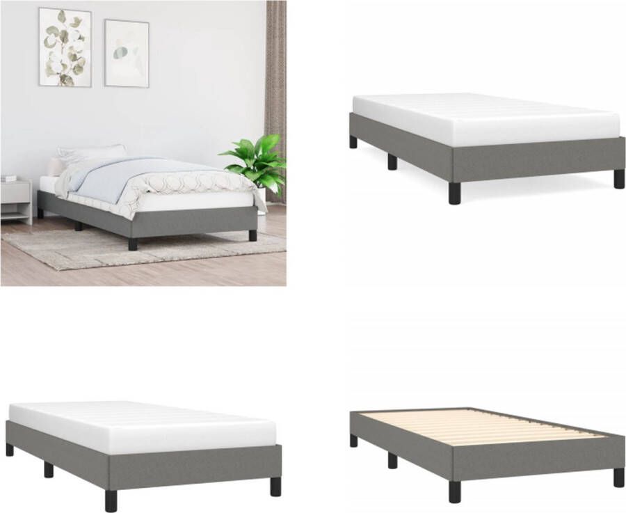 VidaXL Bedframe zonder matras 100x200 cm stof donkergrijs Bedframe Bedframes Slaapmeubel Bedbodem - Foto 4
