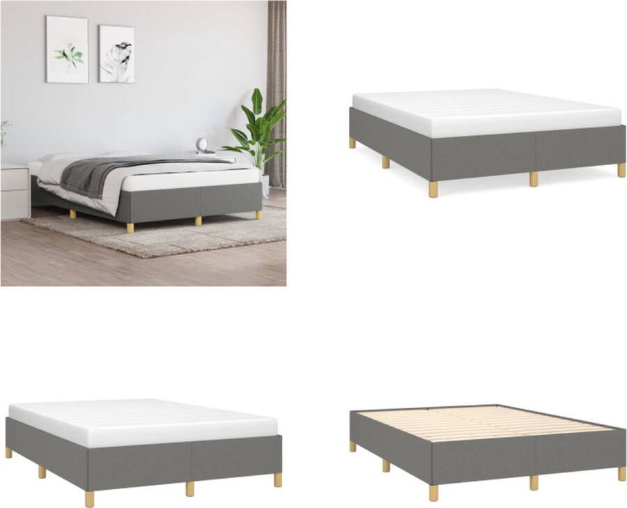 VidaXL Boxspringframe stof donkergrijs 140x200 cm Boxspringframe Boxspringframes Bed Ledikant - Foto 3