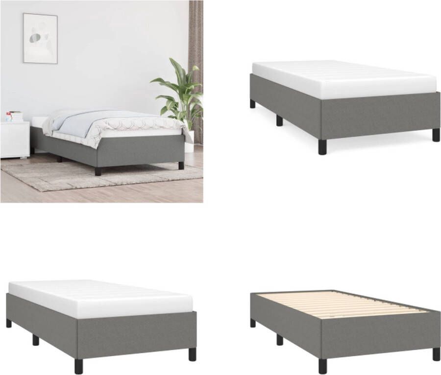VidaXL Bedframe zonder matras 90x200 cm stof donkergrijs Bedframe Bedframes Slaapmeubel Bedbodem - Foto 2