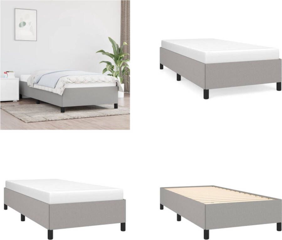 VidaXL Bedframe zonder matras 90x200 cm stof lichtgrijs Bedframe Bedframes Slaapmeubel Bedbodem - Foto 3