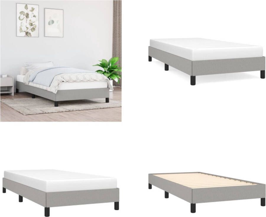 VidaXL Bedframe zonder matras 90x200 cm stof lichtgrijs Bedframe Bedframes Slaapmeubel Bedbodem - Foto 2