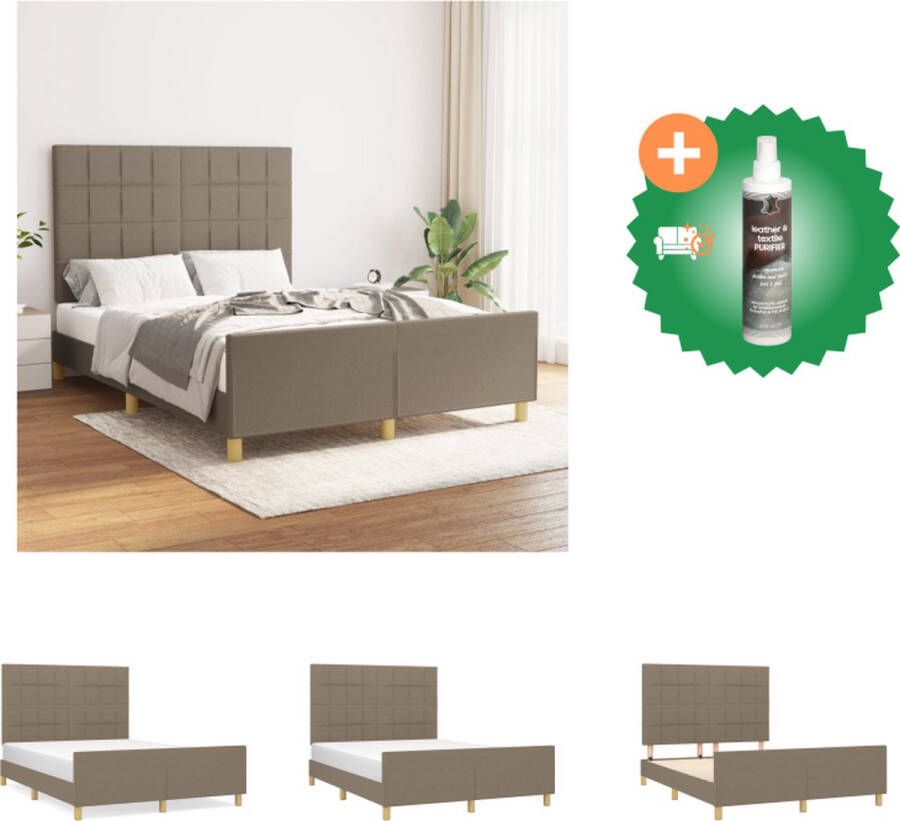 VidaXL Bedframe Taupe 203 x 146 x 118 128 cm Verstelbaar hoofdeinde Stabiele poten Multiplex lattenbodem Comfortabele ondersteuning Bed Inclusief Reiniger