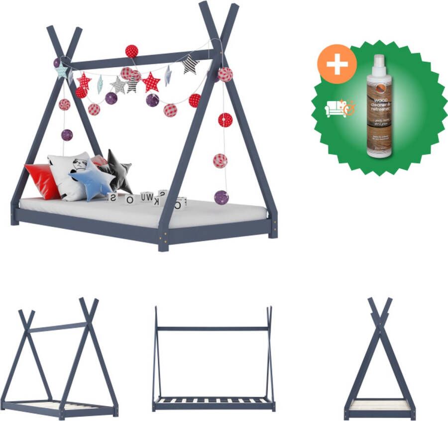 VidaXL Bedframe Boomhut Stijl 146 x 78 x 121.5 cm Massief grenenhout Geschikt voor matras 70 x 140 cm Grijs Bed Inclusief Houtreiniger en verfrisser