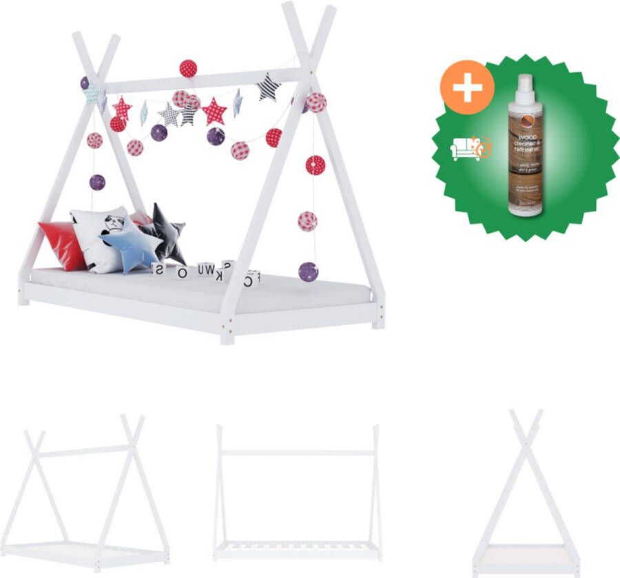VidaXL Bedframe Tipi Wit 148 x 76 x 136 cm Massief grenenhouten frame Geschikt voor matras van 70 x 140 cm Bed Inclusief Houtreiniger en verfrisser - Foto 2