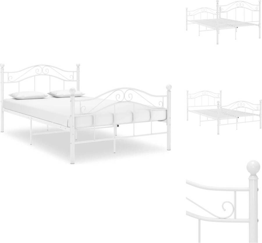 VidaXL Metalen Bedframe Elegant en Klassiek Bedframes 120 x 200 cm Kleur- Wit Materiaal- Gepoedercoat metaal en multiplex Afmetingen- 200 x 120 x 78 cm Ken- Stevige lattenbodem Bed