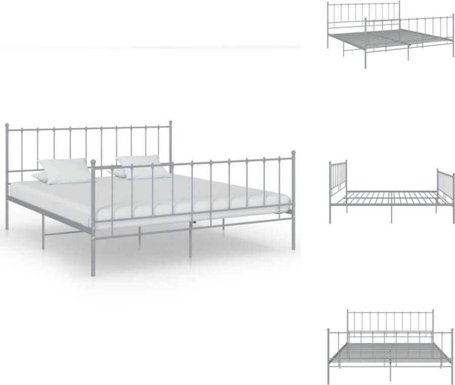 VidaXL Bedframe tweepersoons metaal grijs 206 x 145 x 99 cm geschikt voor 140 x 200 cm matras montage vereist Bed