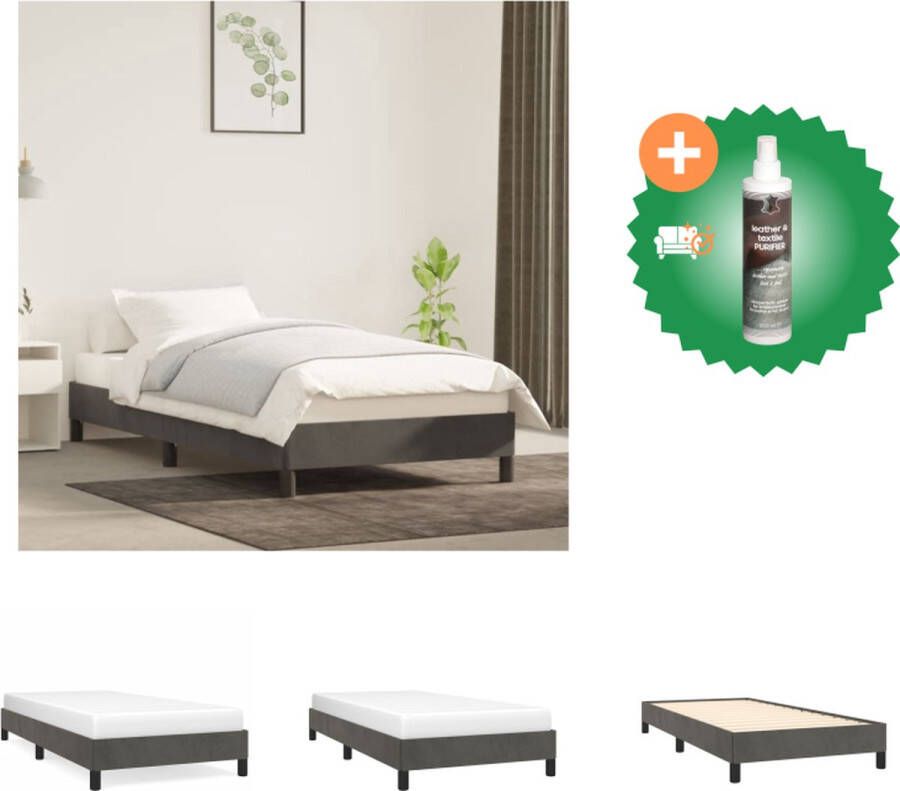 VidaXL Bedframe Velvet Donkergrijs 193 x 93 x 25 cm Ondersteunende Poten Multiplex Lattenbodem Bed Inclusief Reiniger