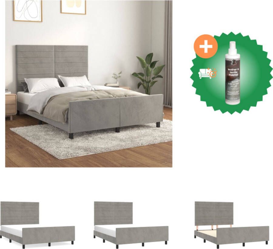 VidaXL Bedframe Velvet Lichtgrijs 193 x 146 x 118 128 cm Verstelbaar hoofdeinde Ondersteunende poten Multiplex lattenbodem Comfortabele rugondersteuning Matras niet inbegrepen Bed Inclusief Reiniger