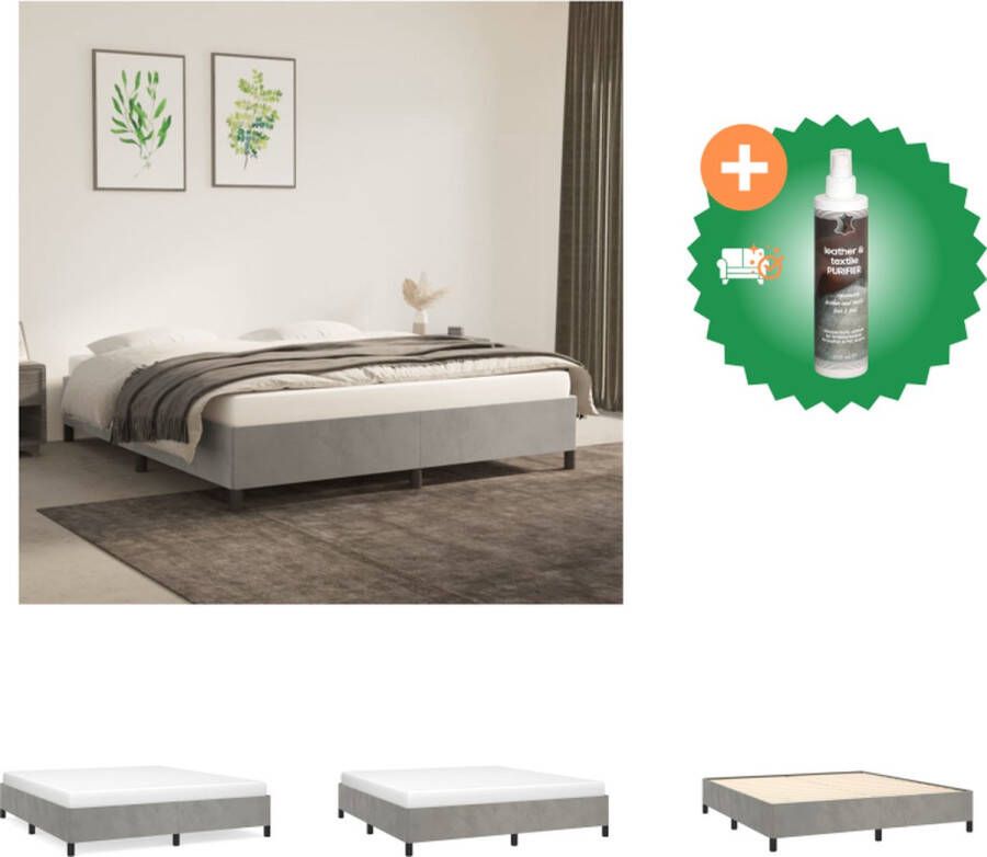 VidaXL Bedframe Velvet lichtgrijs 203 x 183 x 35 cm multiplex lattenbodem geschikt voor matras 180 x 200 cm Bed Inclusief Reiniger