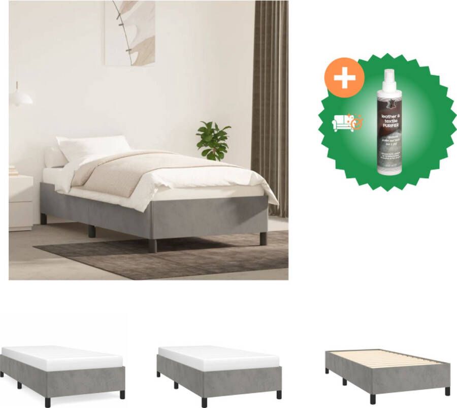VidaXL Bedframe Velvet Lichtgrijs 203 x 83 x 35 cm Multiplex lattenbodem Bed Inclusief Reiniger