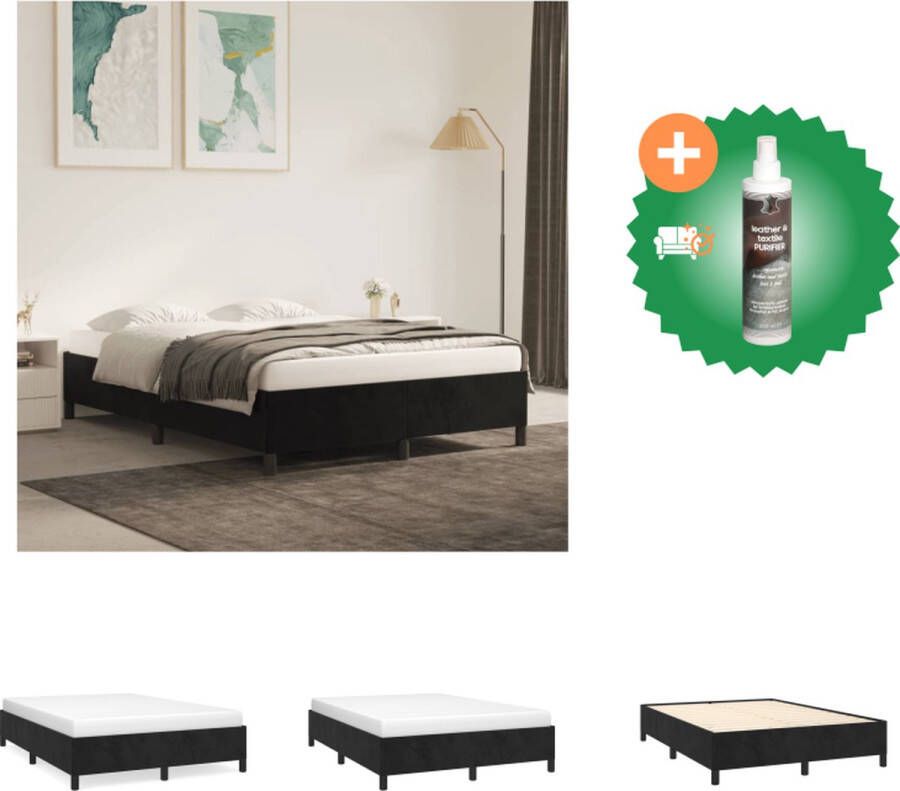 VidaXL Bedframe Velvet Zwart 193 x 143 x 35 cm Geschikt voor 140 x 190 cm Matras Ondersteunende poten Multiplex lattenbodem Bed Inclusief Reiniger