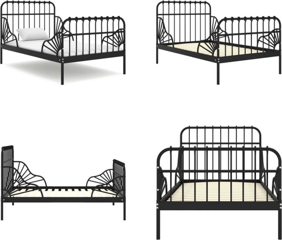 VidaXL Bedframe verlengbaar metaal zwart 80x130 200 cm Verlengbaar Bedframe Verlengbare Bedframes Bed Bedden