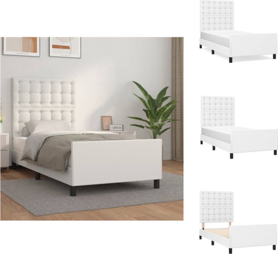 VidaXL Bedframe Verstelbaar Kunstleer Wit 193x93x118 128cm Multiplex Lattenbodem Inclusief Hoofdeinde Bed