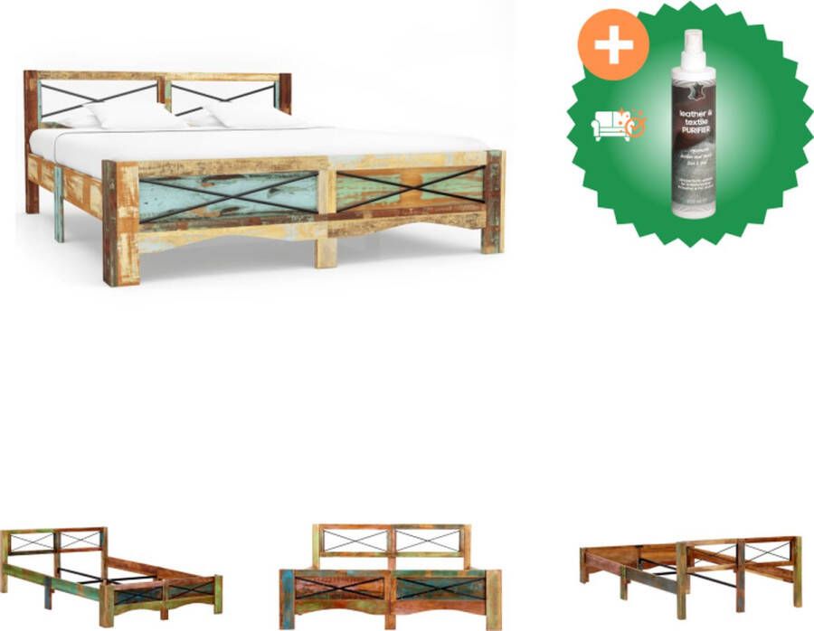 VidaXL Bedframe Vintage Massief gerecycled hout 147 x 212 x 74 cm Uniek karakter Bed Inclusief Reiniger