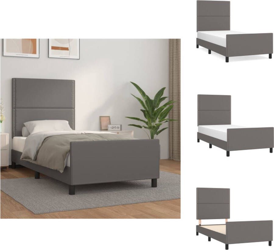VidaXL Bedframe Bedframes Bed Slaapmeubel Bedframe met hoofdbord kunstleer grijs 80x200 cm - Foto 2