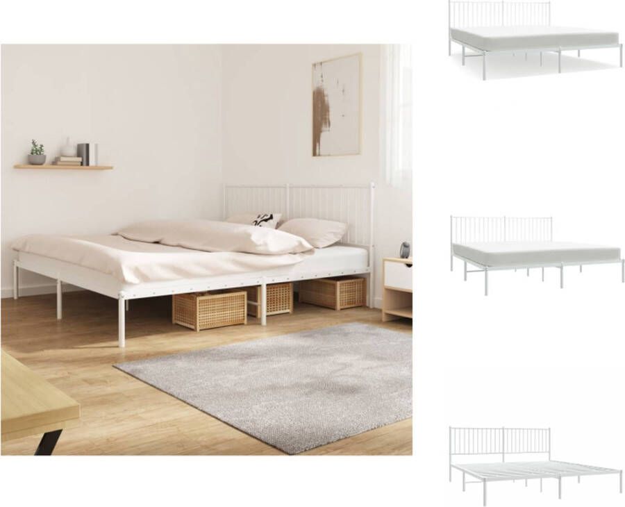 VidaXL Bedframe Bedframes Tweepersoonsbed Bed Bedframe met hoofdbord metaal wit 183x213 cm - Foto 6