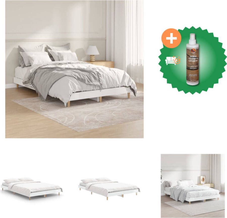 VidaXL Bedframe bewerkt hout hoogglans wit 120x190 cm Bed Inclusief Houtreiniger en verfrisser